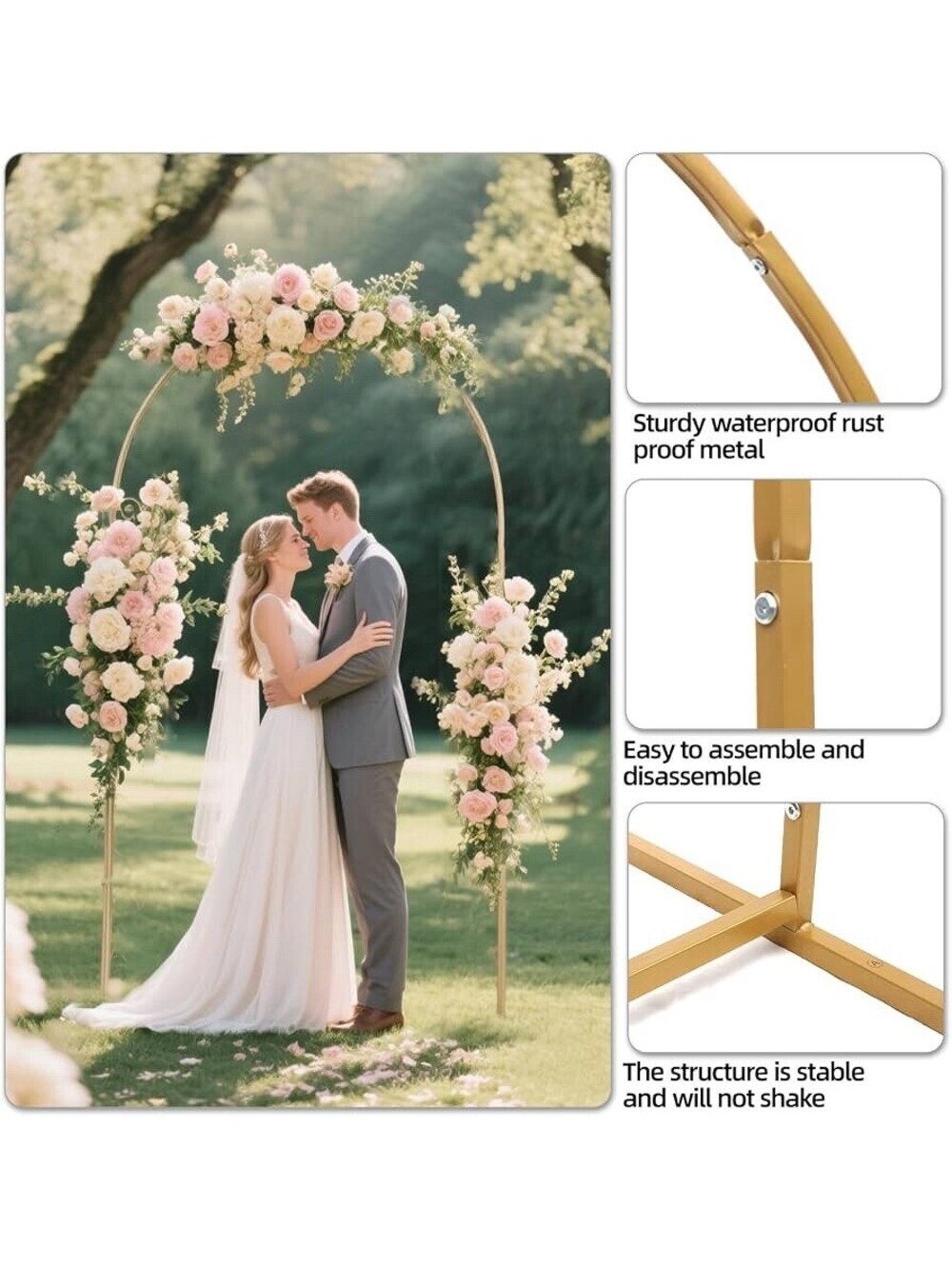 6FT Gold Metal Wedding Arch Backdrop Stand 2.6FT Wide